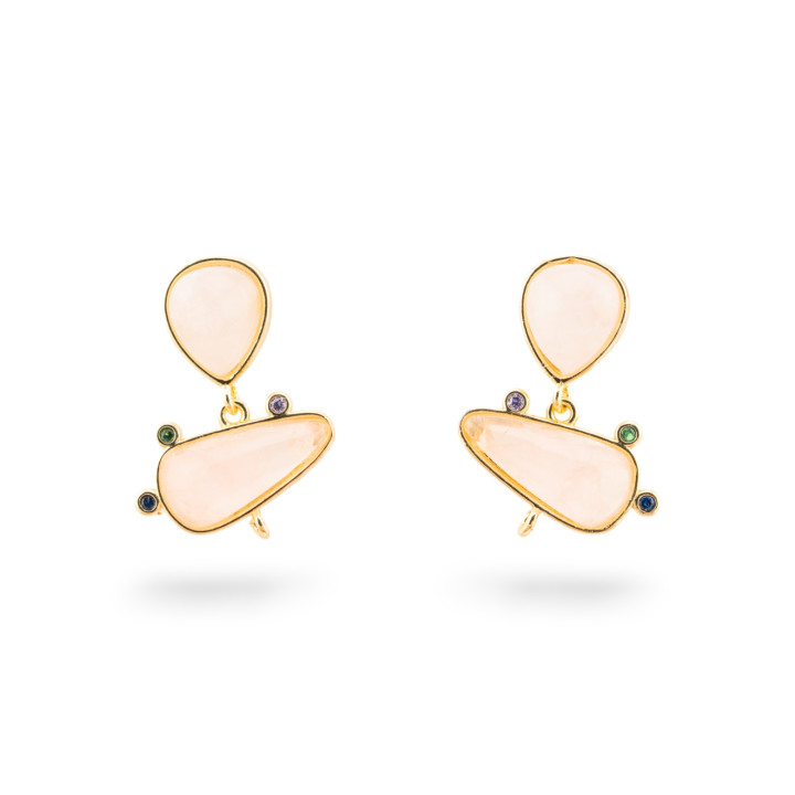 Basi Per Orecchini Di Bronzo A Perno Con Pietre Dure E Punti Luce 18x23mm 3 Paia Dorato Rosa