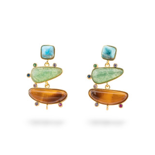 Basi Per Orecchini Di Bronzo A Perno Con Pietre Dure E Punti Luce 19x32mm 2 Paia MIX1