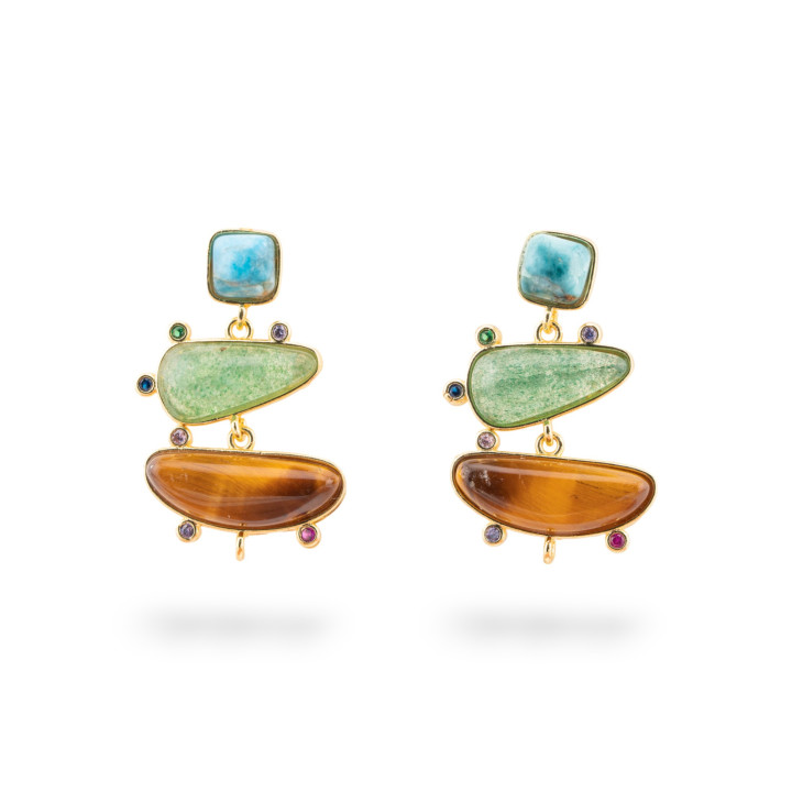 Basi Per Orecchini Di Bronzo A Perno Con Pietre Dure E Punti Luce 19x32mm 2 Paia MIX1