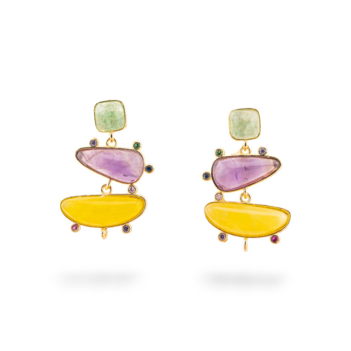 Basi Per Orecchini Di Bronzo A Perno Con Pietre Dure E Punti Luce 19x32mm 2 Paia MIX2