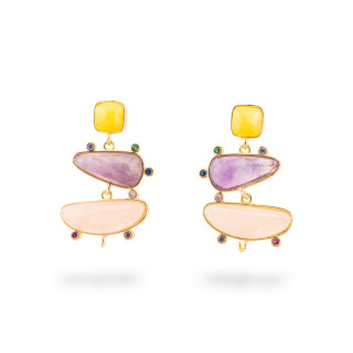 Basi Per Orecchini Di Bronzo A Perno Con Pietre Dure E Punti Luce 19x32mm 2 Paia MIX3