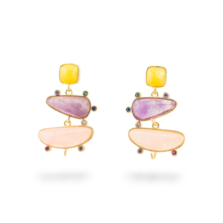 Basi Per Orecchini Di Bronzo A Perno Con Pietre Dure E Punti Luce 19x32mm 2 Paia MIX3