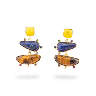 Base Per Orecchini Di Bronzo A Perno Con Pietre Dure E Punti Luce 19x32mm 2 Paia MIX5