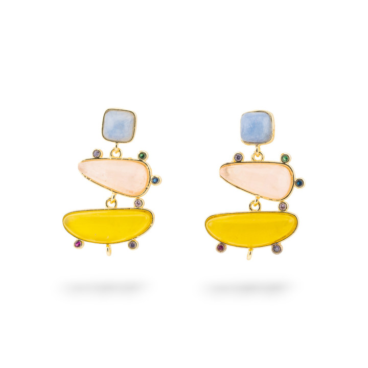 Base Per Orecchini Di Bronzo A Perno Con Pietre Dure E Punti Luce 19x32mm 2 Paia MIX6