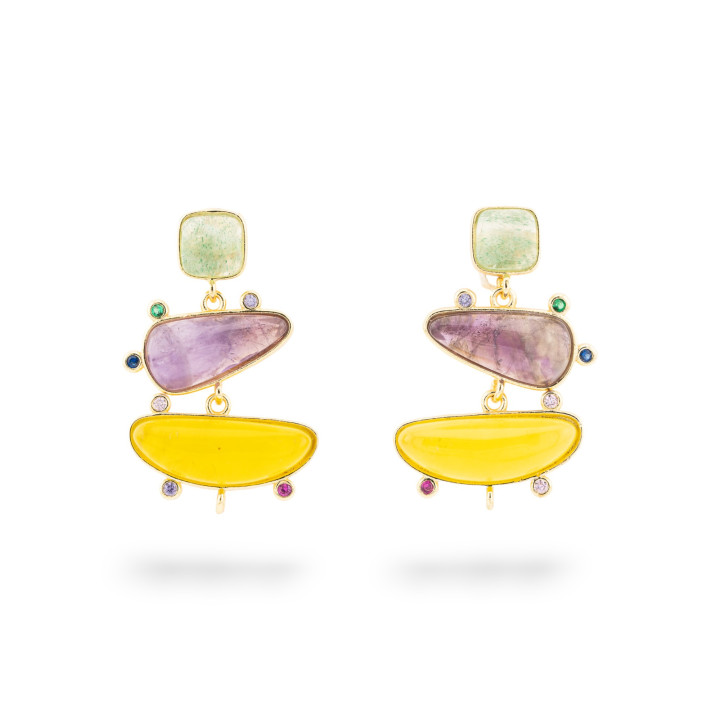 Base Per Orecchini Di Bronzo A Perno Con Pietre Dure E Punti Luce 19x32mm 2 Paia MIX8