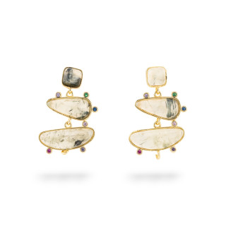 Basi Per Orecchini Di Bronzo A Perno Con Pietre Dure E Punti Luce 19x32mm 2 Paia Prenite