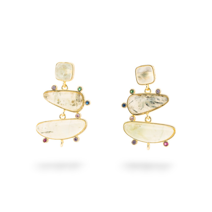 Base Per Orecchini Di Bronzo A Perno Con Pietre Dure E Punti Luce 19x32mm 2 Paia Prenite Intenso