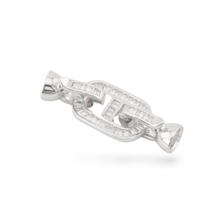 Chiusura A Scatto Di Argento 925 Con Zirconi 10x30mm Con Coppette Da 6mm 1pz Rodiato