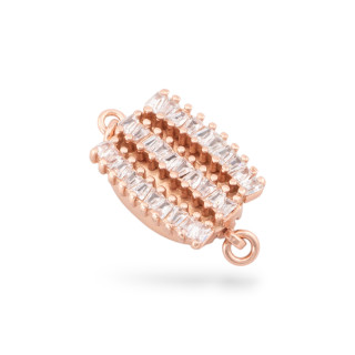 Chiusura Di Argento 925 A Pulsante Con Zirconi 11x18mm 1pz Oro Rosa