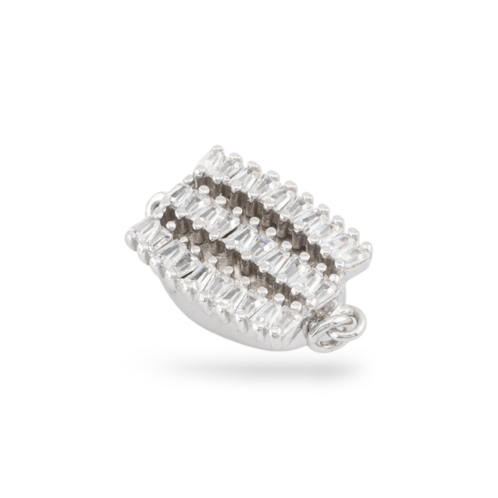 925 Silver Push Button Clasp With Zirconia 11x18mm 1pc Rhodium Plated