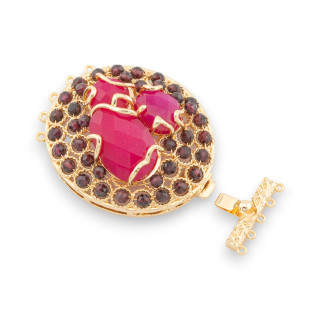 Chiusura Di Bronzo Con Perline Ammagliate Su Filigrana 37x52mm A 5 File 2pz Dorato Giada Ruby e Viola