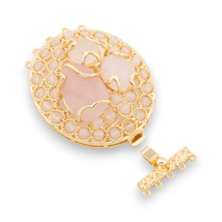 Bronze Clasp With Beads Knitted On Filigree 37x52mm 5 Rows 2pcs Golden Rose Quartz