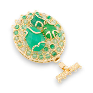 Bronze Clasp With Beads Knitted On Filigree 37x52mm 5 Rows 2pcs Gold Green