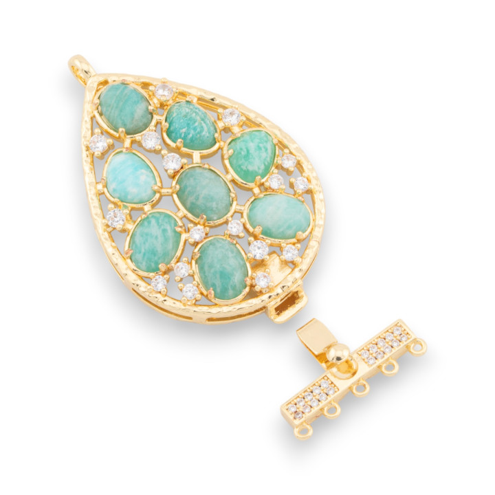 Bronze Clasp With Beads Set Drop 30x52mm 5 Rows 2pcs Golden Amazonite