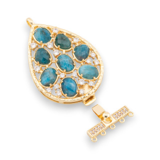 Juego de cierre de bronce con cuentas Gota 30x52 mm 5 filas 2 piezas Apatita dorada