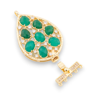 Cierre de bronce con cuentas en forma de gota 30x52 mm 5 filas 2 piezas Jade verde dorado