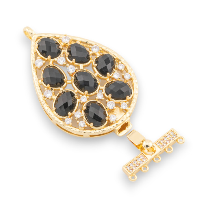 Bronze Clasp With Beads Set Drop 30x52mm 5 Rows 2pcs Golden Onyx