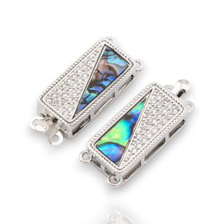 Κούμπωμα Χάλκινο Με Κυβικό Ζιργκόν 10x24mm 2 Σειρές 5τμχ Ρόδιο Mother of Pearl Abalone