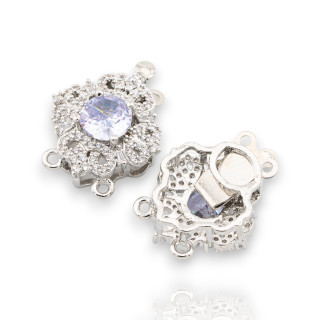 Chiusura Di Bronzo Con Zirconi A Cassetta 16x21mm A 2 File 5pz Rodiato Bianco