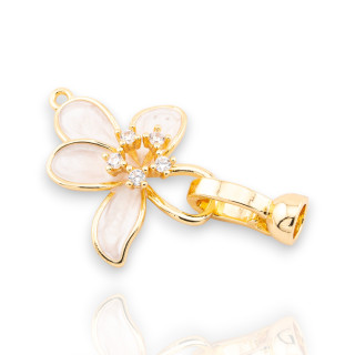 Bronze Closure With Zircons Enamelled Flower 21x38mm 6mm Cups 6pcs Gold