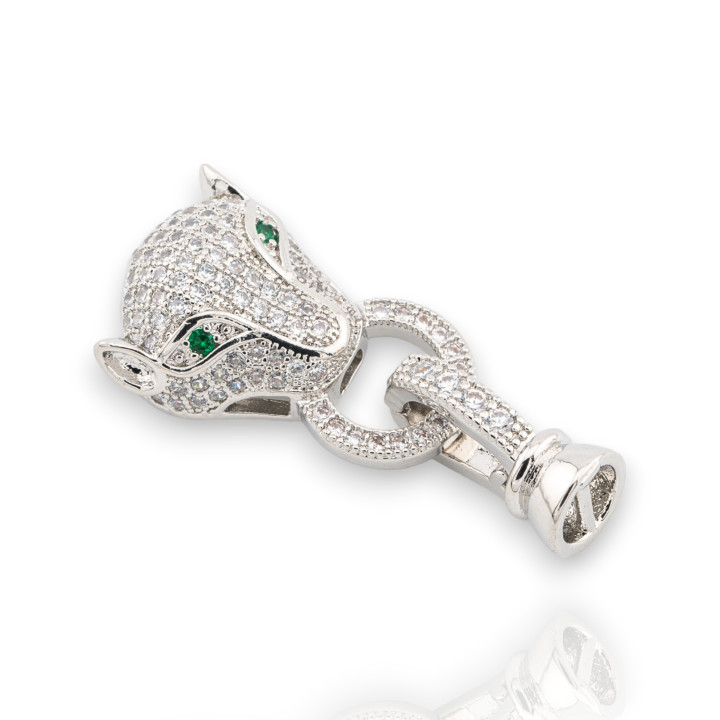 Chiusura Di Bronzo Con Zirconi Ghepardo 15x33mm Coppette Da 7mm 3pz Rodiato