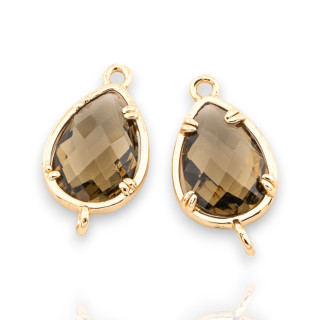 Componente conector de bronce con cristales CZ Gota facetada 10x19 mm 18 piezas con 2 anillos dorados ahumados