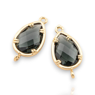 Bronze-Verbindungskomponente mit CZ-Kristallen, facettierter Tropfen, 10 x 19 mm, 18 Stück, mit 2 goldenen Ringen, dunkelgrau