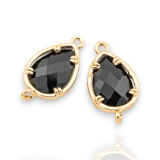 Componente Connettore Di Bronzo Con Cristalli CZ Goccia Sfaccettata 10x19mm 18pz Con 2 Anellini Dorato Nero