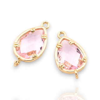 Bronze-Verbindungskomponente mit CZ-Kristallen, facettierter Tropfen, 10 x 19 mm, 18 Stück, mit 2 rosafarbenen goldenen Ringen