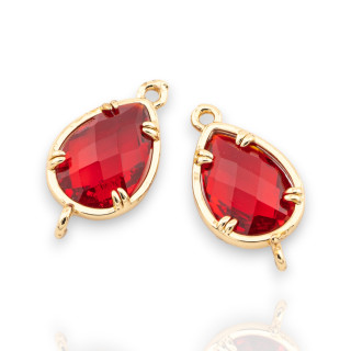 Bronze Connector Component With CZ Crystals Faceted Drop 10x19mm 18pcs With 2 Jump Rings Red Gold