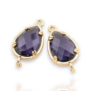 Composant de connecteur en bronze avec cristaux CZ, goutte à facettes 10x19mm, 18 pièces avec 2 anneaux violets dorés