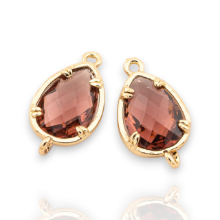 Bronze Connector Component With CZ Crystals Faceted Drop 10x19mm 18pcs With 2 Jump Rings Golden Purple