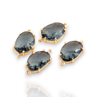 Componente Connettore Di Bronzo Con Cristalli CZ Irregolare Sfaccettato 8x14mm 22pz Con 2 Anellini Dorato Blu Notte