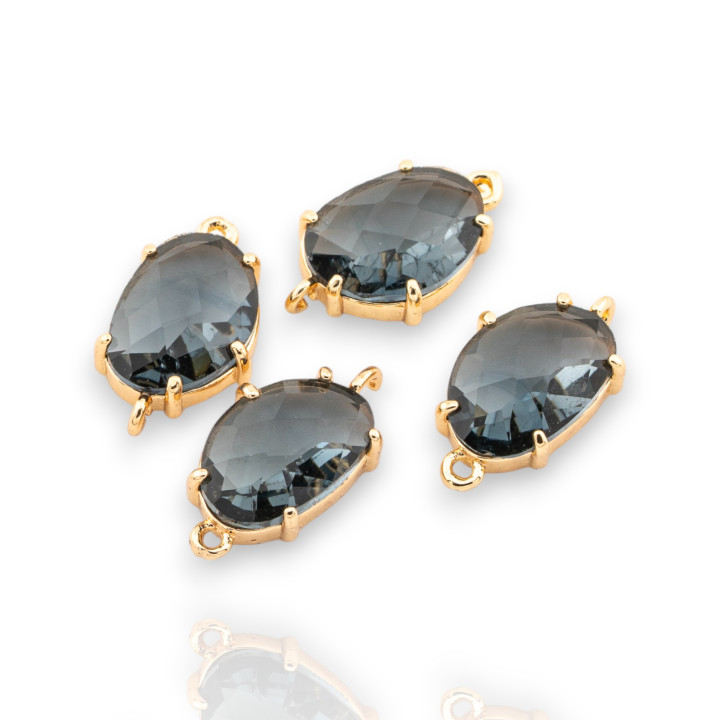 Bronze Connector Component With Irregular Faceted CZ Crystals 8x14mm 22pcs With 2 Jump Rings Golden Midnight Blue