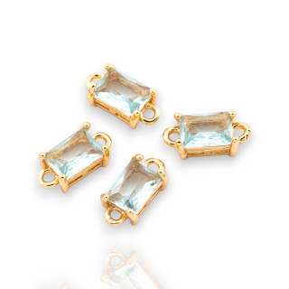 Composant de connecteur en bronze avec cristaux CZ rectangle à facettes 6x12mm 22 pièces avec 2 anneaux dorés Aqua