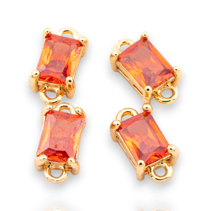 Composant de connecteur en bronze avec cristaux CZ rectangle à facettes 6x12mm 22 pièces avec 2 anneaux orange doré