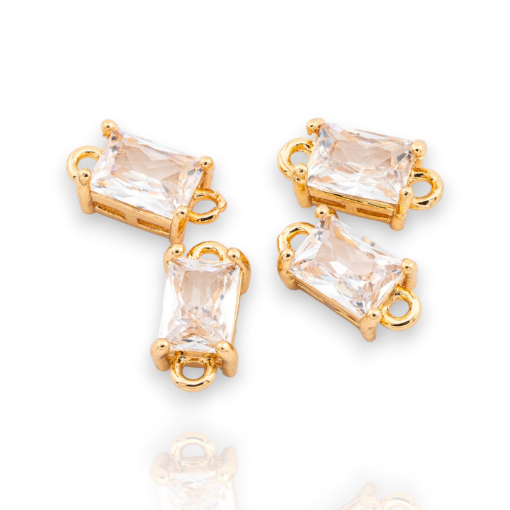 Μπρονζέ Εξάρτημα σύνδεσης με CZ Crystals Ορθογώνιο με όψη 6x12mm 22τμχ Με 2 δαχτυλίδια Χρυσό Λευκό Διαφανές