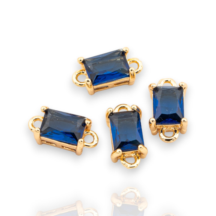 Composant de connecteur en bronze avec cristaux CZ rectangulaires à facettes 6x12mm, 22 pièces avec 2 anneaux en saphir bleu dor