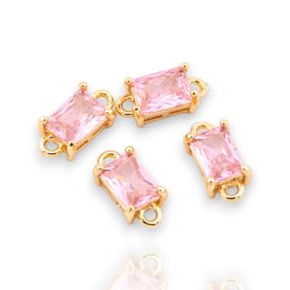 Componente conector de bronce con cristales CZ Rectángulo facetado 6x12 mm 22 piezas con 2 anillos dorados rosados