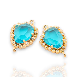 Bronze-Verbindungskomponente mit facettierten CZ-Kristallen, 14,5 x 22 mm, 15 Stück, mit 2 hellblauen goldenen Ringen