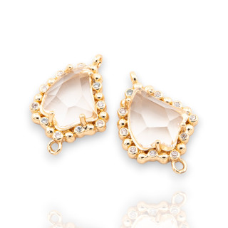 Bronze Connector Component With Faceted CZ Crystals 14x20mm 15pcs With 2 Jump Rings White Gold