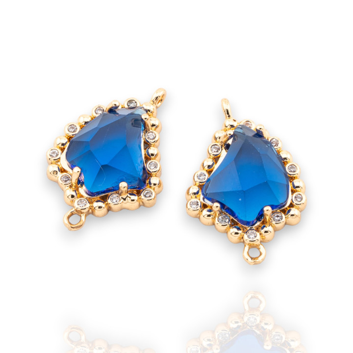 Bronze-Verbindungskomponente mit facettierten CZ-Kristallen, 14 x 20 mm, 15 Stück, mit 2 goldblauen Ringen