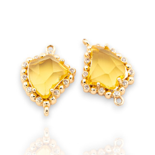 Bronze Connector Component With Faceted CZ Crystals 14x20mm 15pcs With 2 Jump Rings Yellow Gold