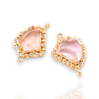 Bronze-Verbindungskomponente mit facettierten CZ-Kristallen, 14 x 20 mm, 15 Stück, mit 2 Roségold-Ringen