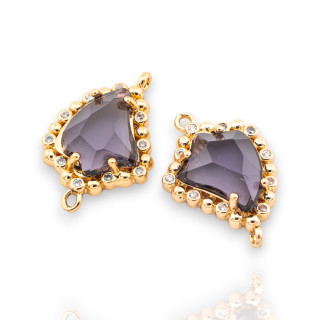 Bronze Connector Component With Faceted CZ Crystals 14x20mm 15pcs With 2 Jump Rings Golden Purple