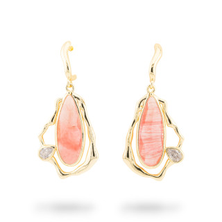 Orecchini A Monachella Di Bronzo Con Cabochon Di Cristalli CZ Fantasia Dorato Cherry