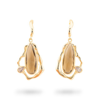 Bronzene Hakenohrringe mit rauchgoldenem CZ-Kristall-Cabochon