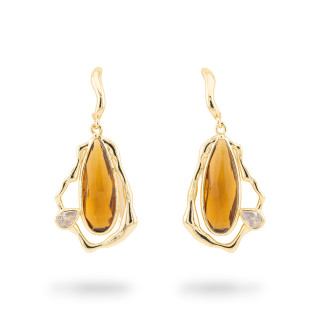Bronzene Hebelohrringe mit braunem goldenem CZ-Kristall-Cabochon