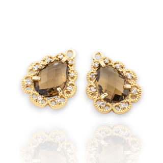 Componente colgante de bronce con cristales de circonita cúbica, gota de circonita facetada, 14x19 mm, 15 piezas con 1 anillo do