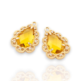 Componente colgante de bronce con cristales de circonita cúbica, gota facetada, 14x19 mm, 15 piezas con 1 anillo dorado amarillo